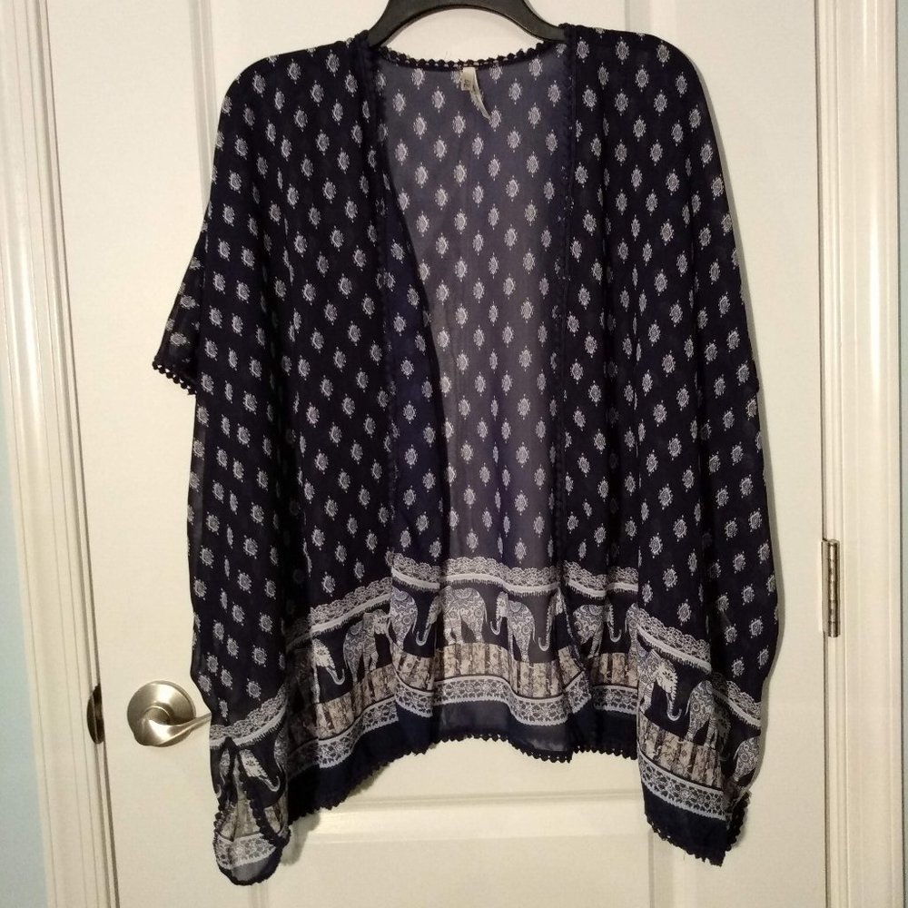 Navy Elephant Patterned Kimono